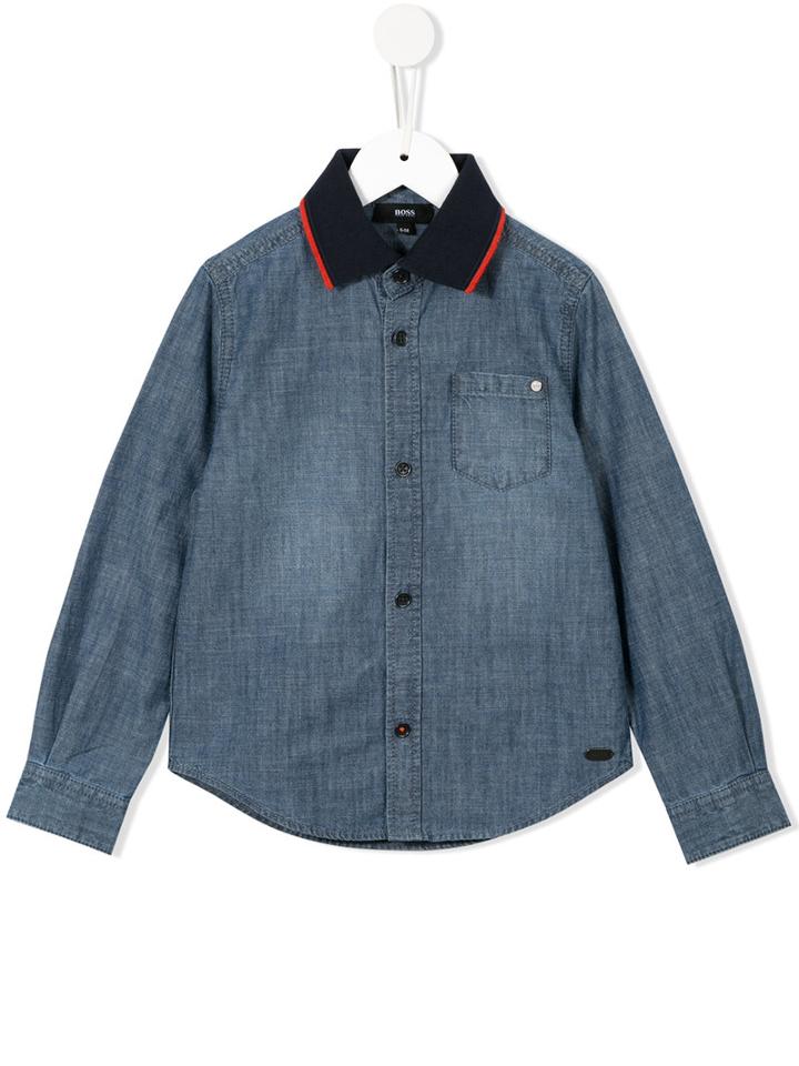 Boss Kids Contrast Collar Denim Shirt, Boy's, Size: 6 Yrs, Blue