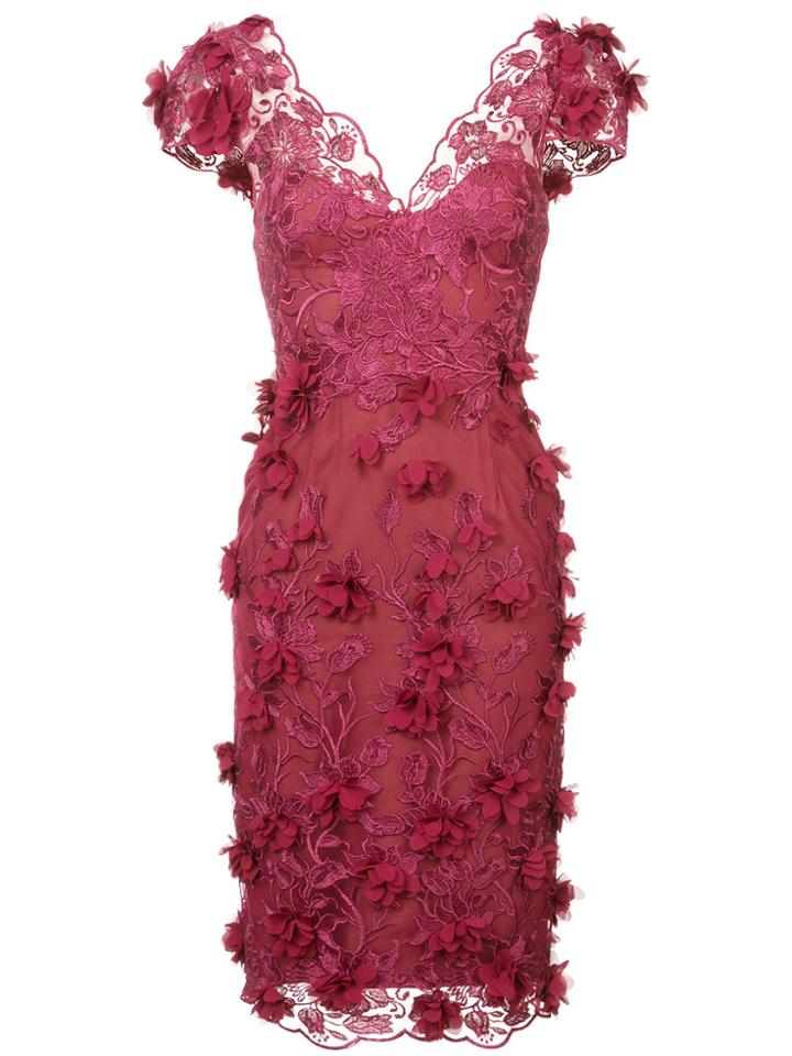Marchesa Notte Embroidered Floral-appliquéd Dress