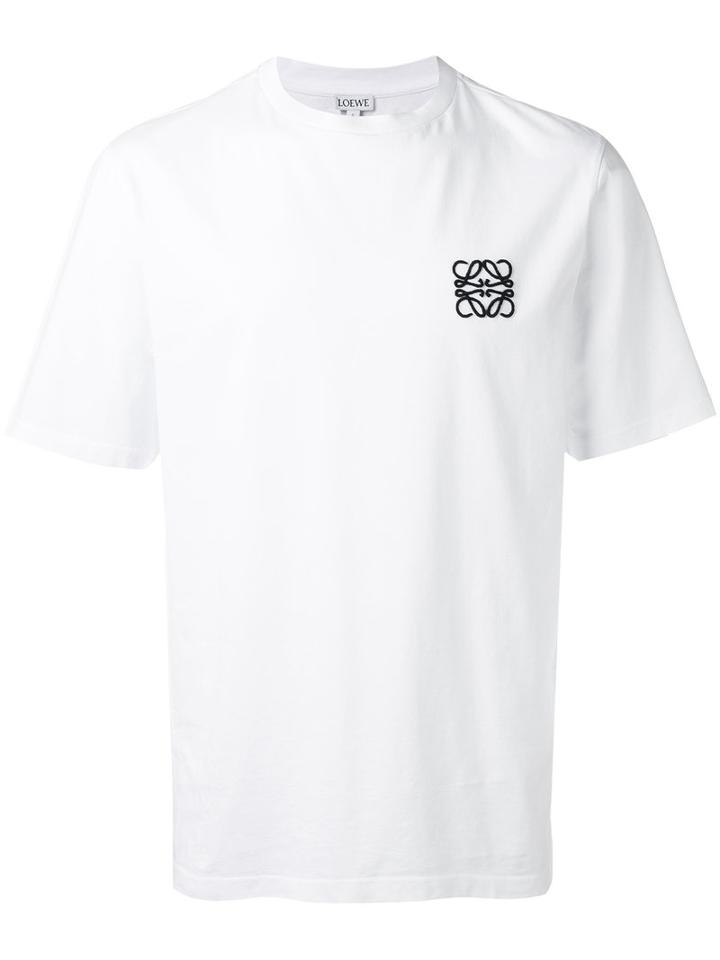Loewe Logo Embroidered T-shirt, Men's, Size: Large, White, Cotton