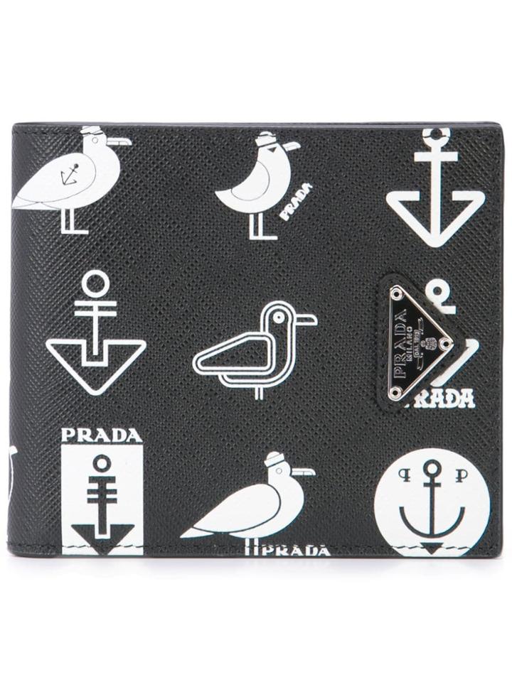 Prada Anchor Bird Print Wallet - Black