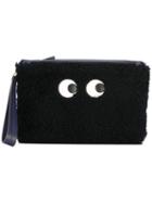 Anya Hindmarch Zipped Top 'eyes' Pouch, Women's, Blue, Sheep Skin/shearling