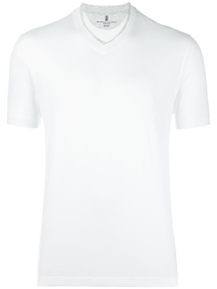 Brunello Cucinelli V-neck T-shirt, Men's, Size: Xxl, White, Cotton