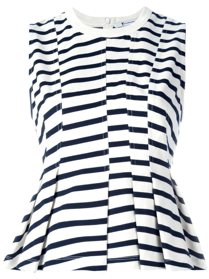 T By Alexander Wang Striped Peplum Top, Women's, Size: Large, White, Cotton