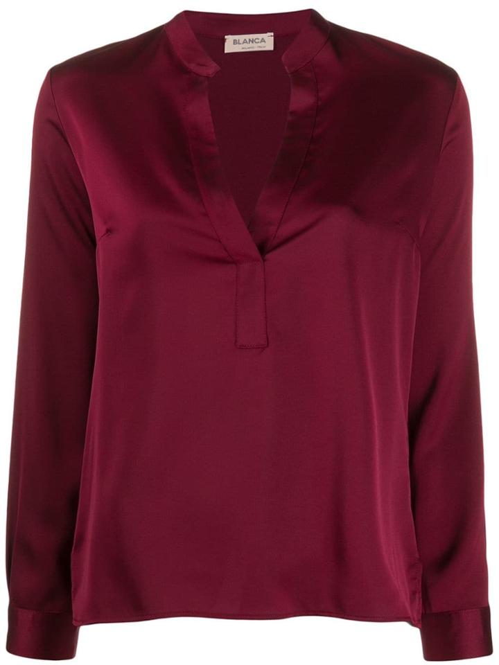 Blanca Split Neck Blouse - Red