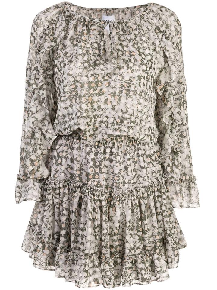Misa Los Angeles Floral Print Ruffled Dress - Grey