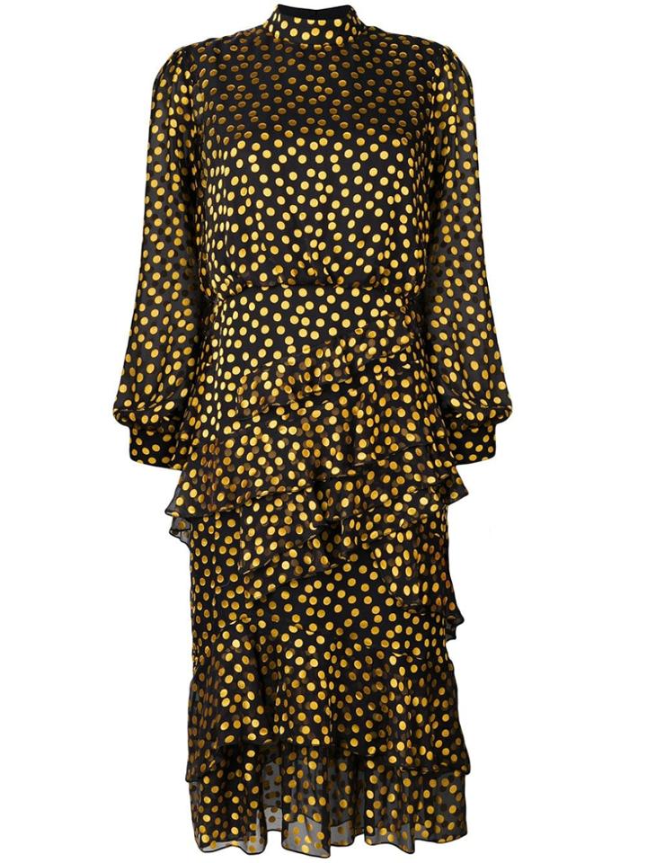Saloni Mock Neck Ruffle Dress - Black