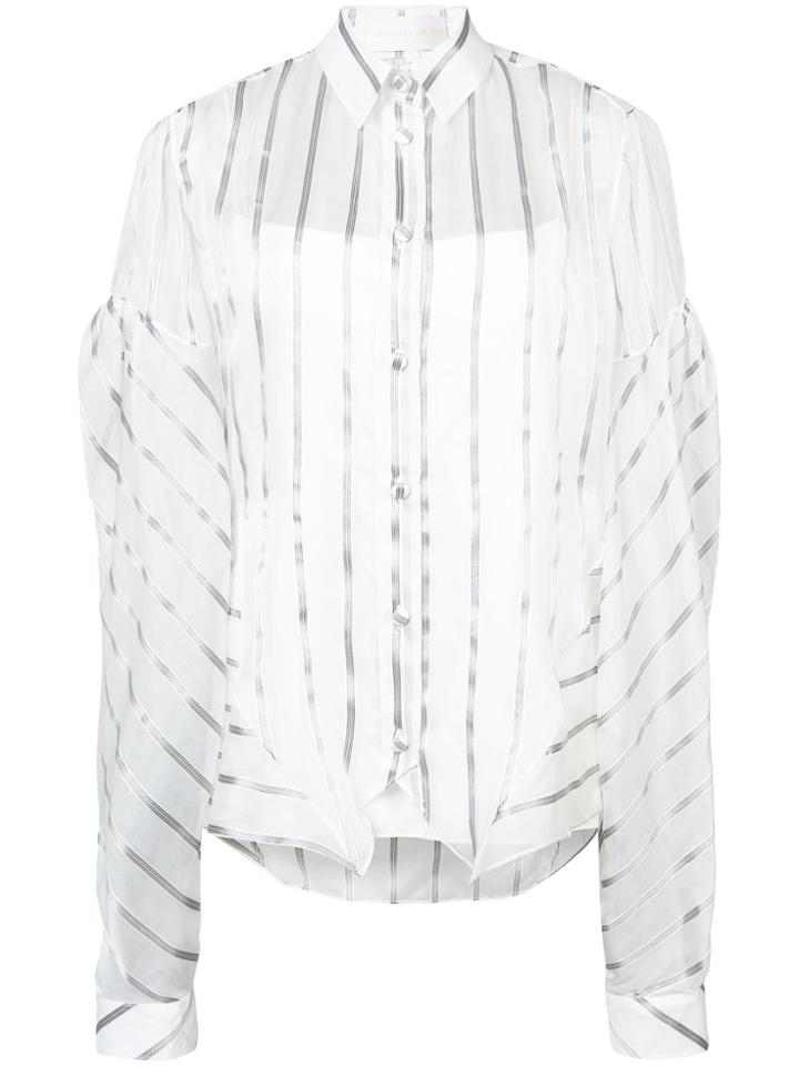 Christian Siriano Striped Oversized Sleeve Shirt - White