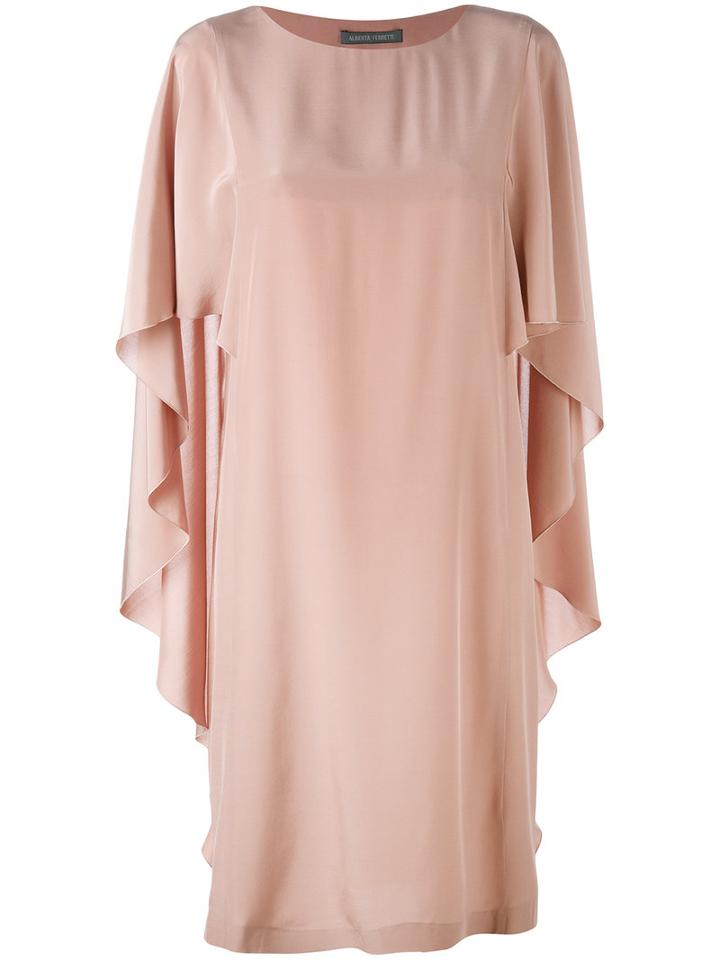 Alberta Ferretti - Waterfall Sleeve Dress - Women - Silk - 42, Nude/neutrals, Silk