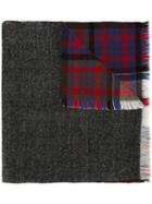 Closed Patchwork Tassel Checked Scarf, Women's, Grey, Wool