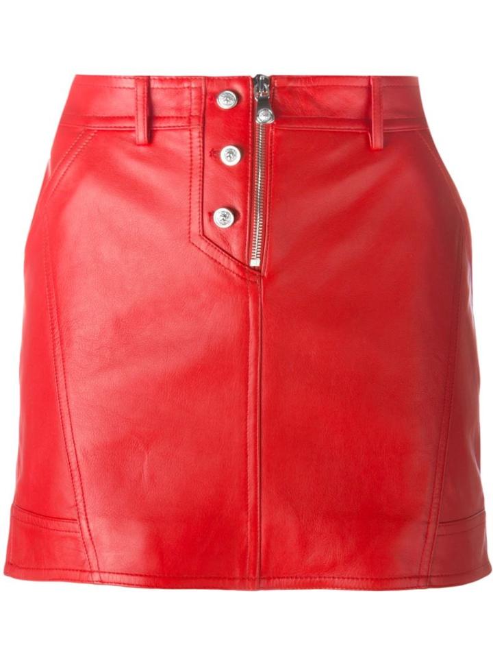 Versus Zip Mini Skirt, Women's, Size: 42, Red, Calf Leather/acetate/polyester