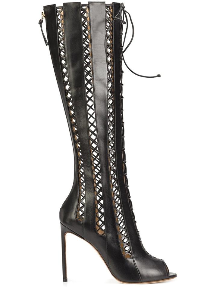 Francesco Russo Open Toe Knee-length Boots - Black