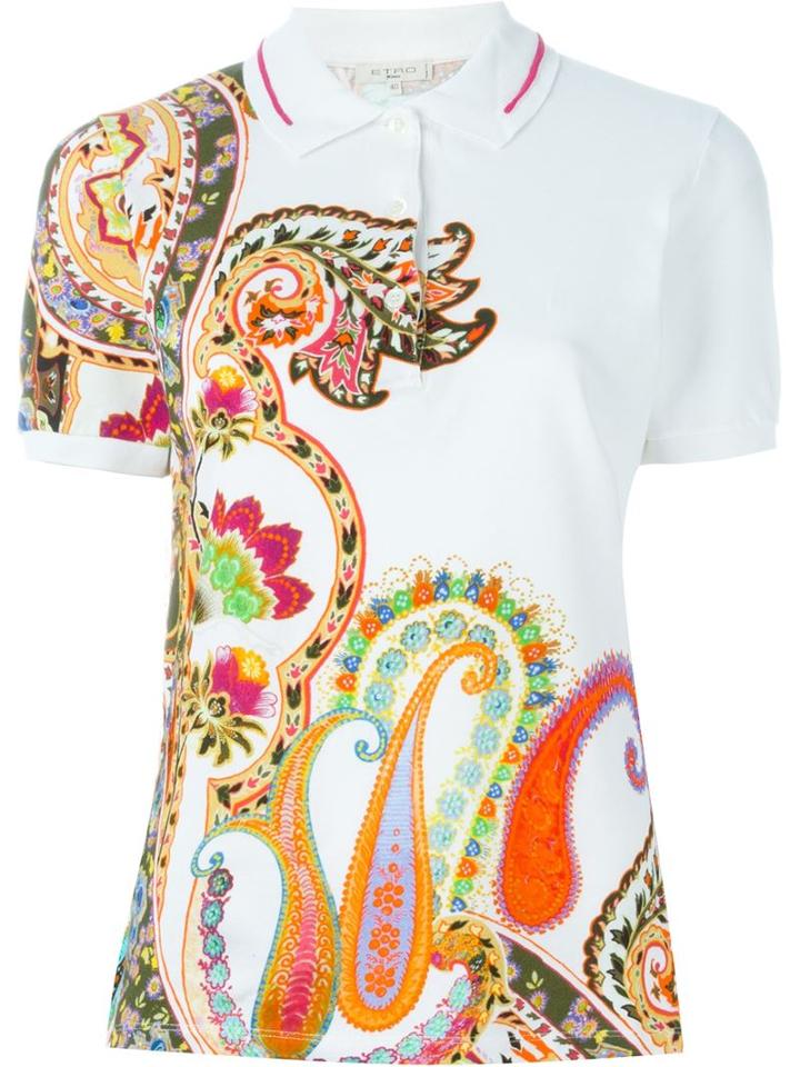 Etro Paisley Print Polo Shirt, Women's, Size: 46, White, Cotton/spandex/elastane