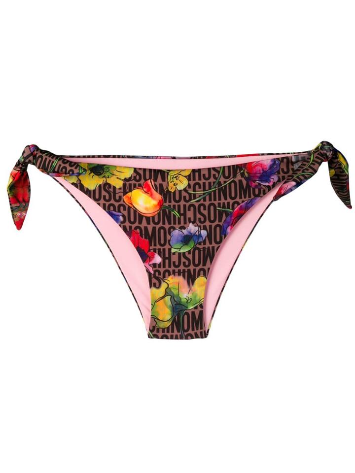 Moschino Logo Floral Bikini Bottoms - Brown