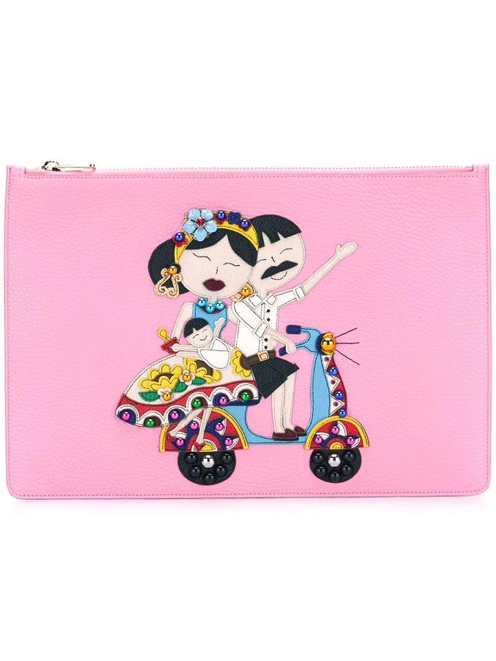 Dg Family Patch Clutch, Women's, Pink/purple, Leather, Dolce & Gabbana