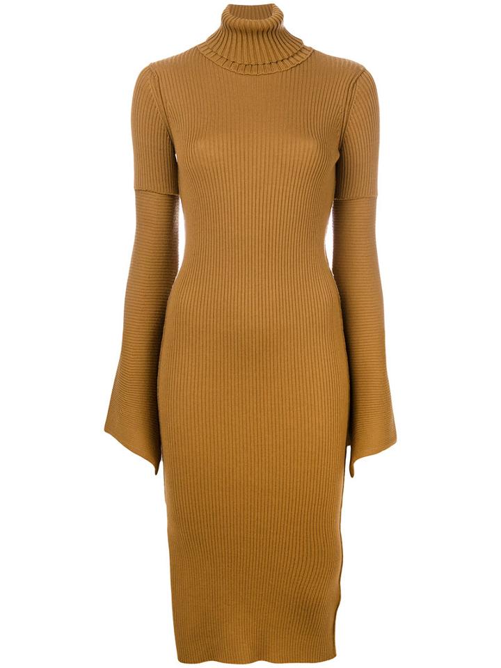 Dondup - Fitted Bell Sleeve Dress - Women - Wool - S, Brown, Wool