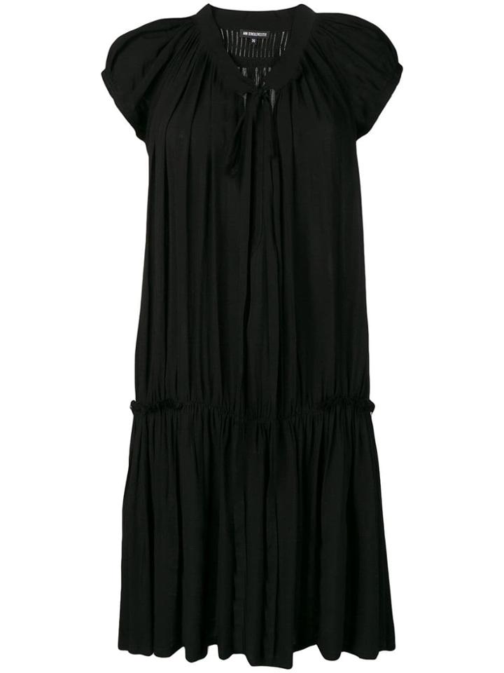 Ann Demeulemeester Pleated Ruched Midi Dress - Black