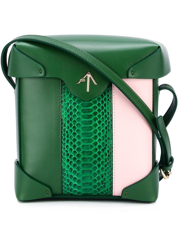Manu Atelier Striped Mini 'pristine' Handbag, Women's, Green