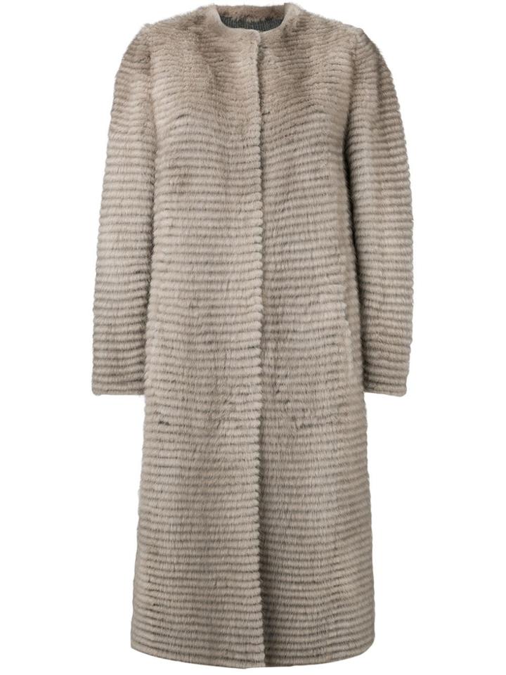 Liska Button-up Ribbed Coat - Brown