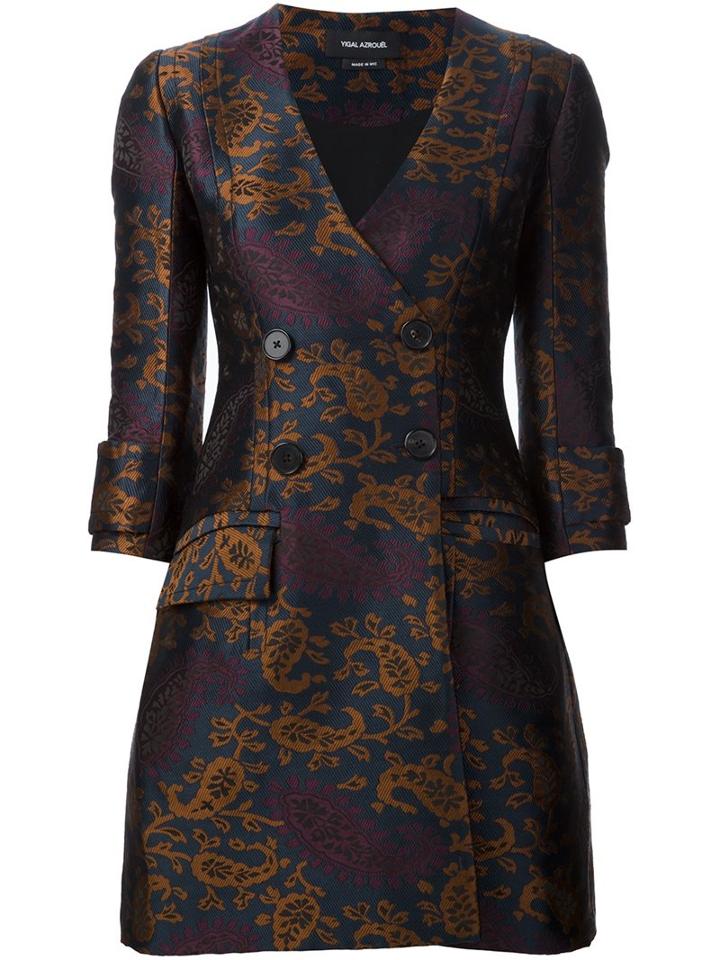 Yigal Azrouel Jacquard Double Breasted Coat Dress, Women's, Size: 10, Blue, Polyester