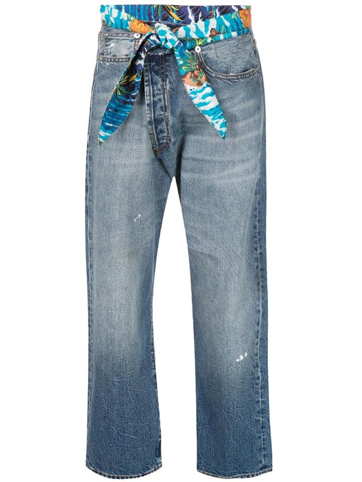 R13 Hawaiian Print Stonewashed Jeans - Blue