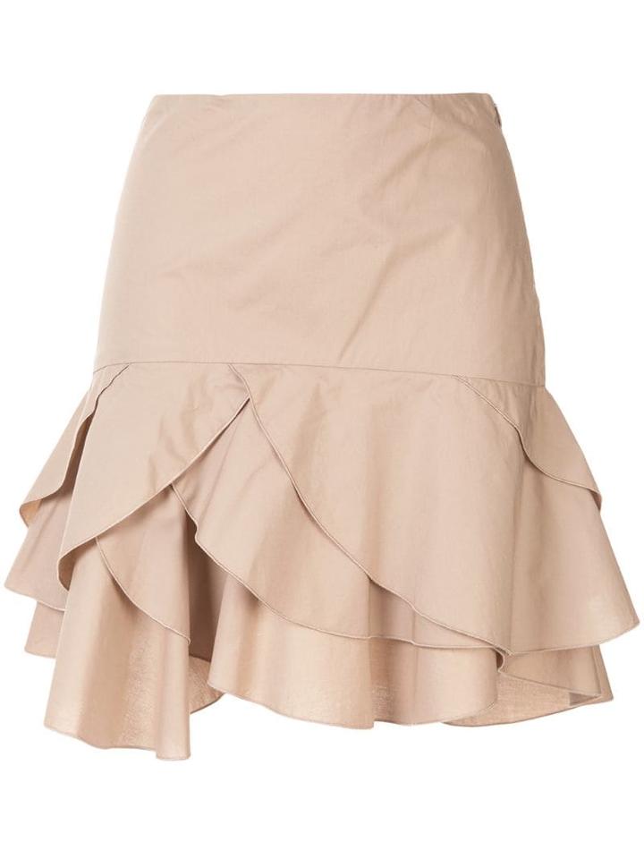 Paule Ka Ruffled Hem Skirt - Brown