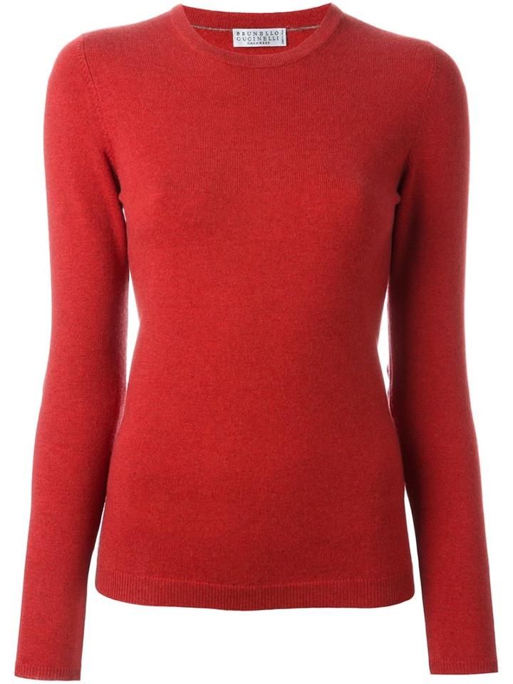 Brunello Cucinelli Elbow Patch Sweater, Women's, Size: Large, Red, Leather/cashmere