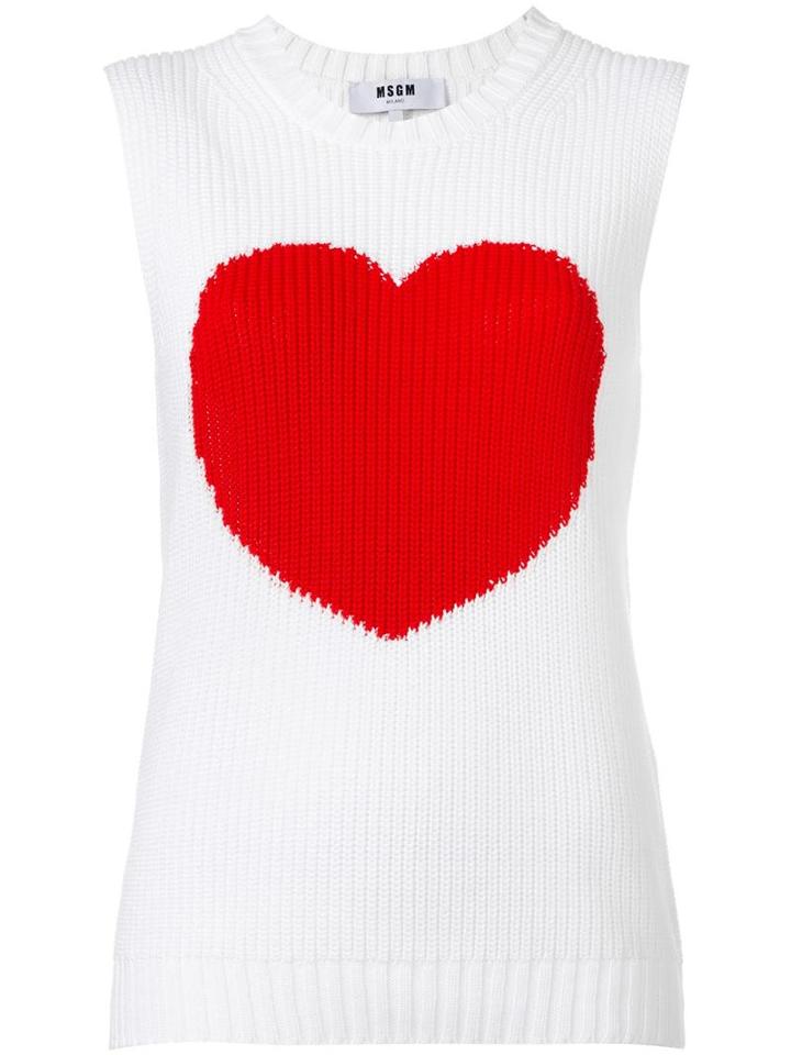 Msgm Heart Motif Knitted Tank, Women's, Size: 44, White, Cotton