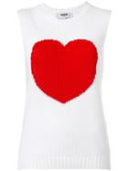 Msgm Heart Motif Knitted Tank, Women's, Size: 44, White, Cotton