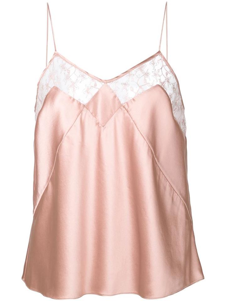 Fleur Du Mal Lace Trim Spaghetti Straps Top, Women's, Size: S, Pink/purple, Silk