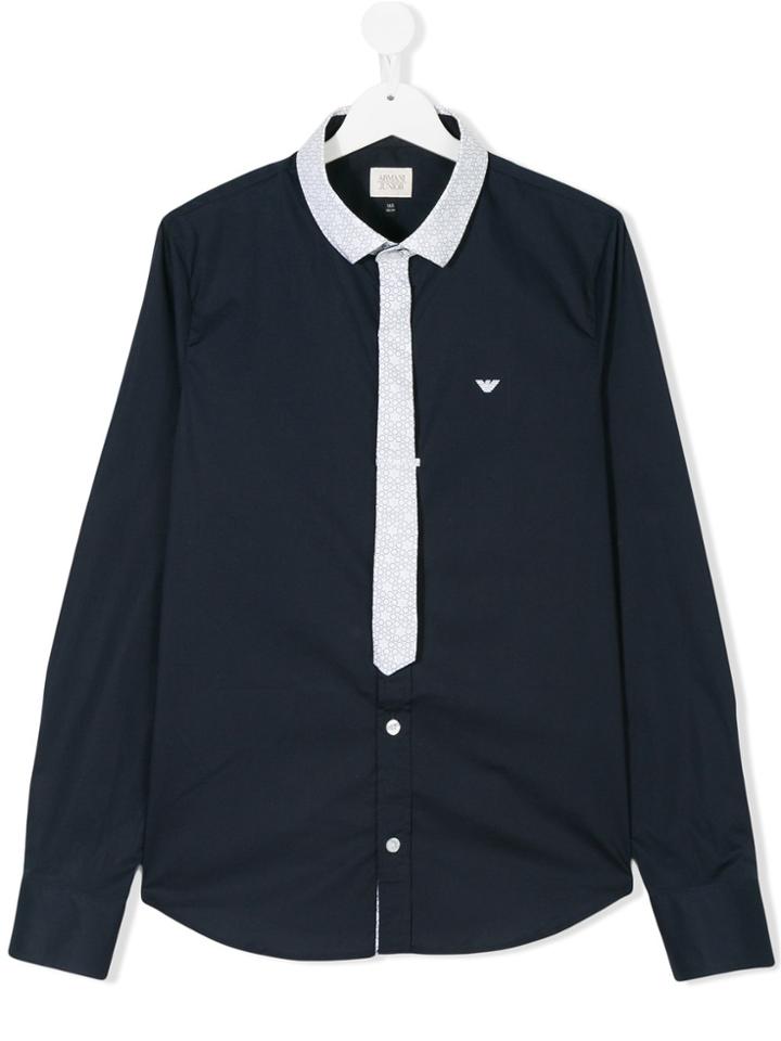 Armani Junior Tie Detail Shirt - Blue