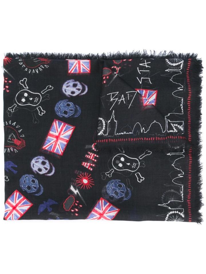 Alexander Mcqueen Skull And Flag Print Scarf, Men's, Silk/modal