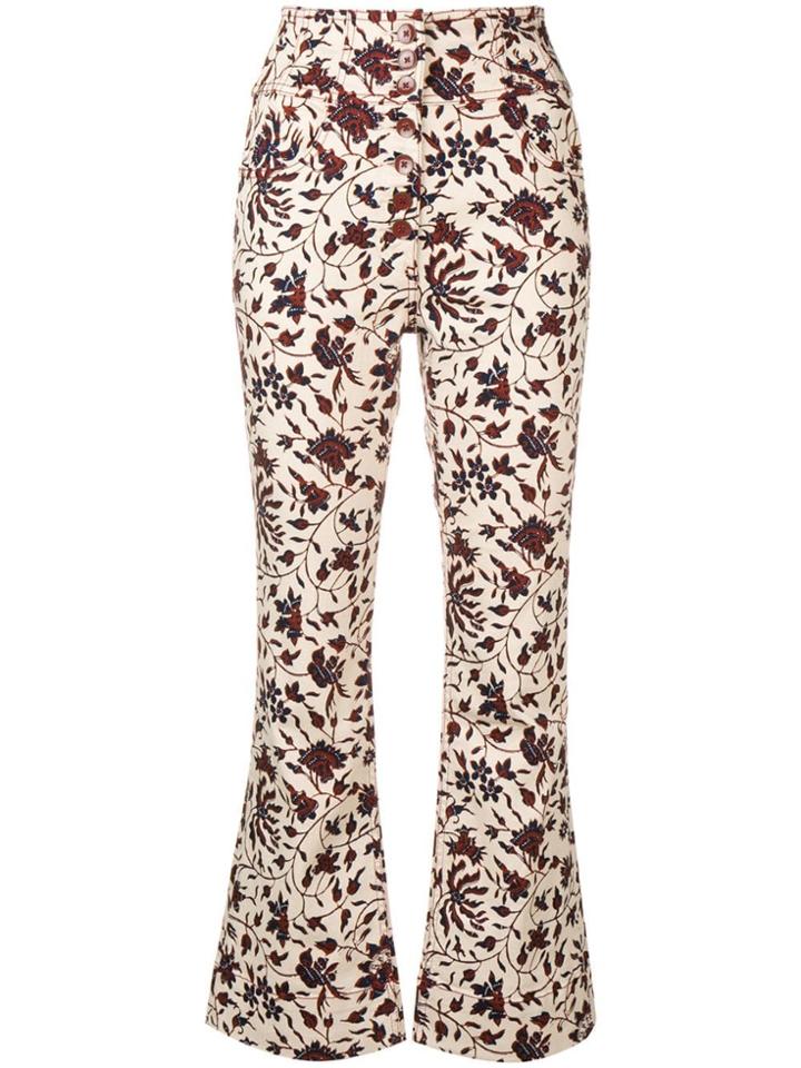 Ulla Johnson Floral Print Bootcut Jeans - White