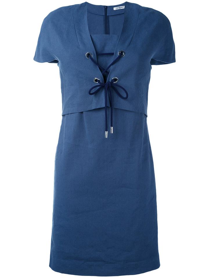 Cacharel - Lace-up Short Sleeve Dress - Women - Linen/flax/spandex/elastane/tencel - 38, Blue, Linen/flax/spandex/elastane/tencel
