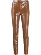 Pinko Croc-effect Vinyl Trousers - Brown