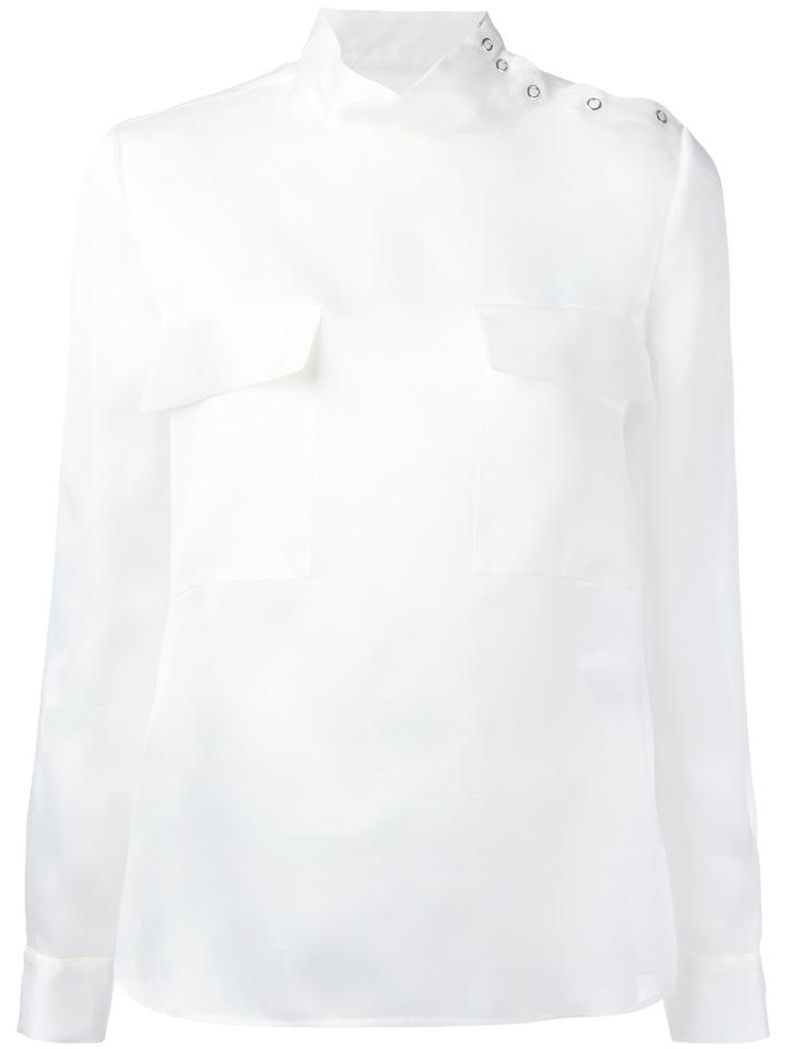 M Missoni Buttoned Shoulder Sheer Shirt, Women's, Size: 44, White, Silk