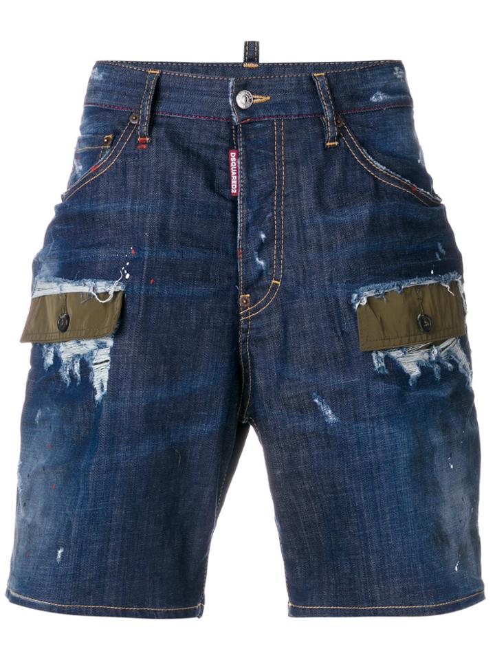 Dsquared2 Patchwork Denim Shorts - Blue