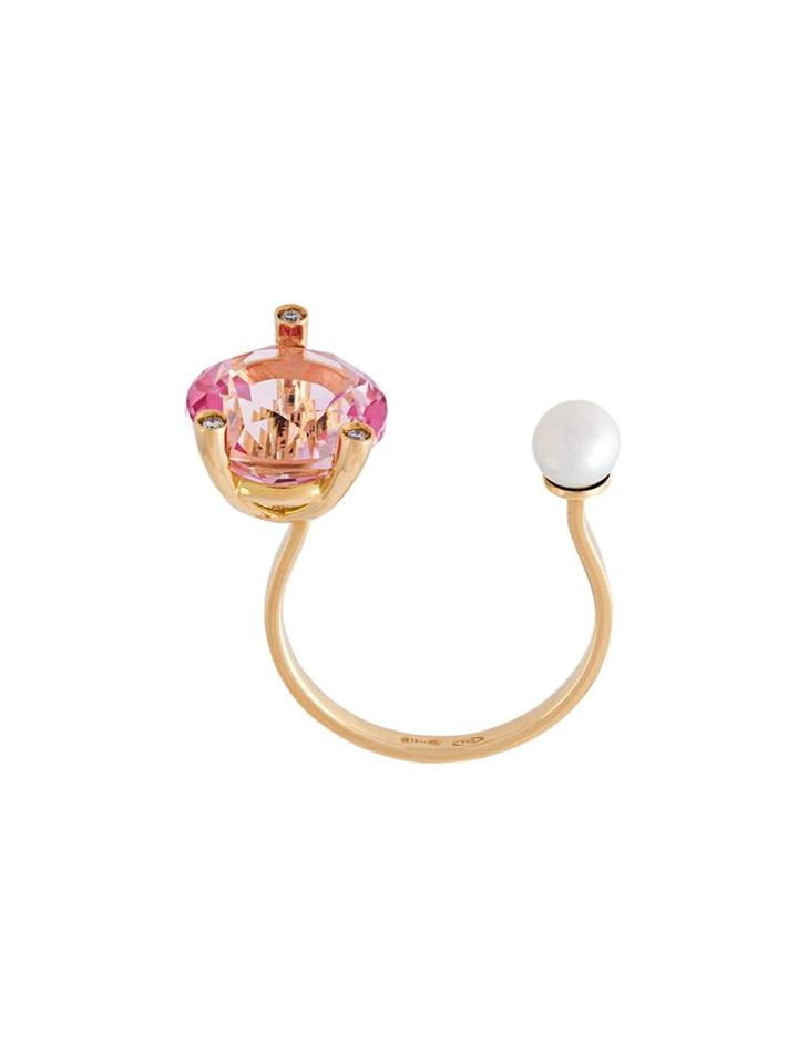 Delfina Delettrez 'magic Triangle Piercing' Topaz, Diamond And Pearl Ring