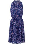 Rebecca Taylor Floral Print Flared Dress, Women's, Size: 8, Blue, Silk/metallic Fibre