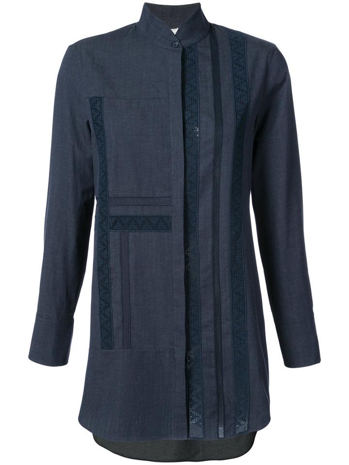 Akris Punto - High Neck Denim Shirt - Women - Cotton - 12, Blue, Cotton