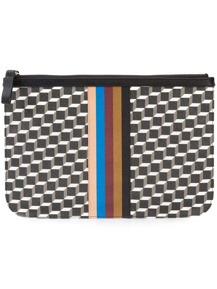 Pierre Hardy - Geometric Print Pouch - Unisex - Calf Leather/canvas - One Size, Black, Calf Leather/canvas