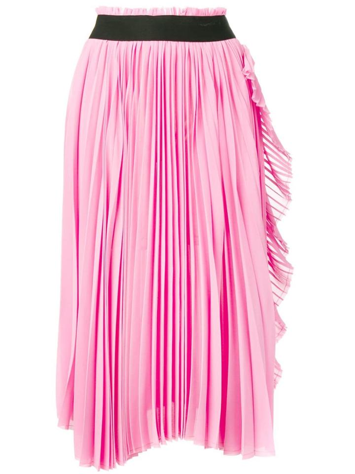 Nude Ruffled-trim Pleated Skirt - Pink