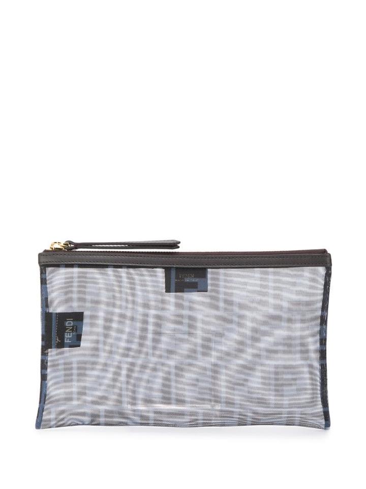 Fendi Ff Pattern Mesh Pouch - Blue