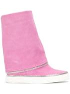Casadei Chain Trimmed Wedge Boots - Pink