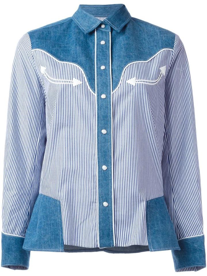 Sacai Western-style Shirt, Women's, Size: 3, Blue, Cotton/linen/flax/polyester/polyurethane
