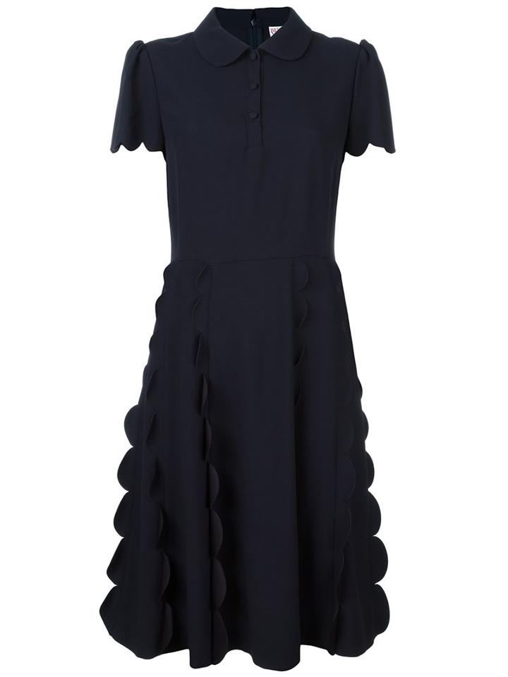 Red Valentino Scalloped Detail Dress, Women's, Size: 42, Blue, Acetate/viscose