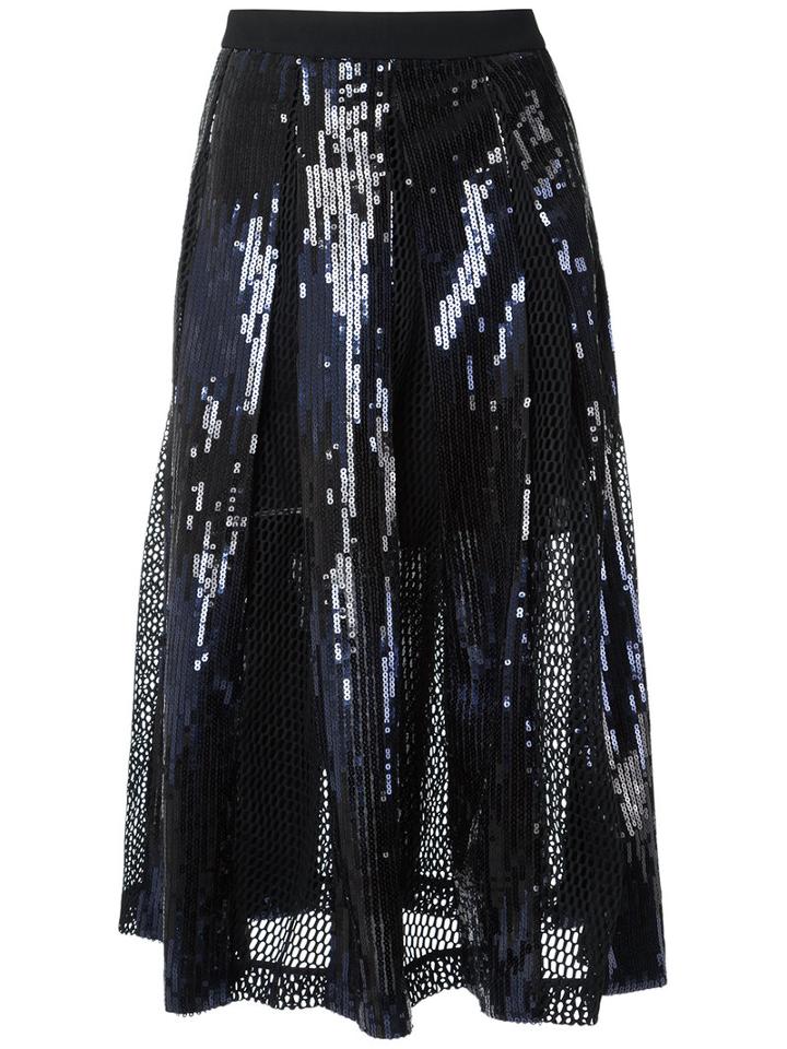 Sequin Midi Skirt - Women - Elastodiene/polyester - 40, Black, Elastodiene/polyester, Giuliana Romanno