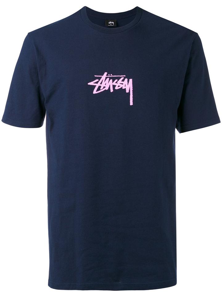 Stussy - Logo Print T-shirt - Men - Cotton - M, Blue, Cotton