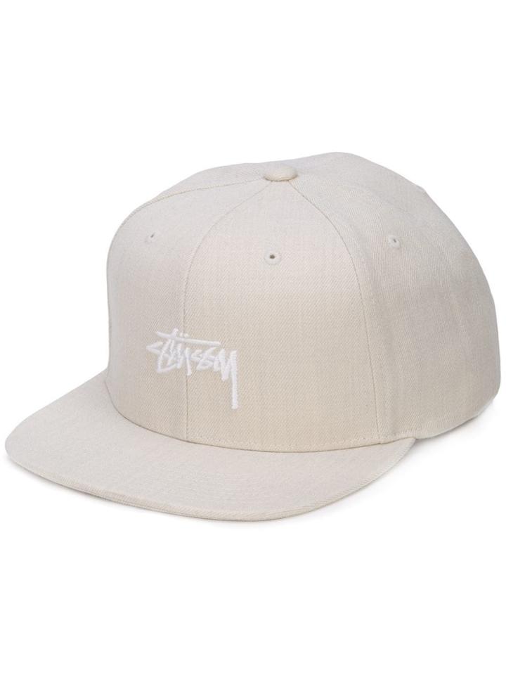 Stussy Logo Embroidered Cap - White