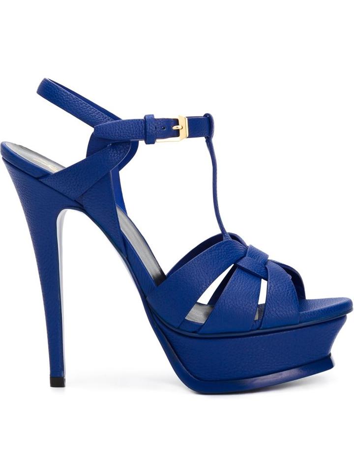 Saint Laurent Tribute Sandals, Women's, Size: 7.5, Blue, Leather