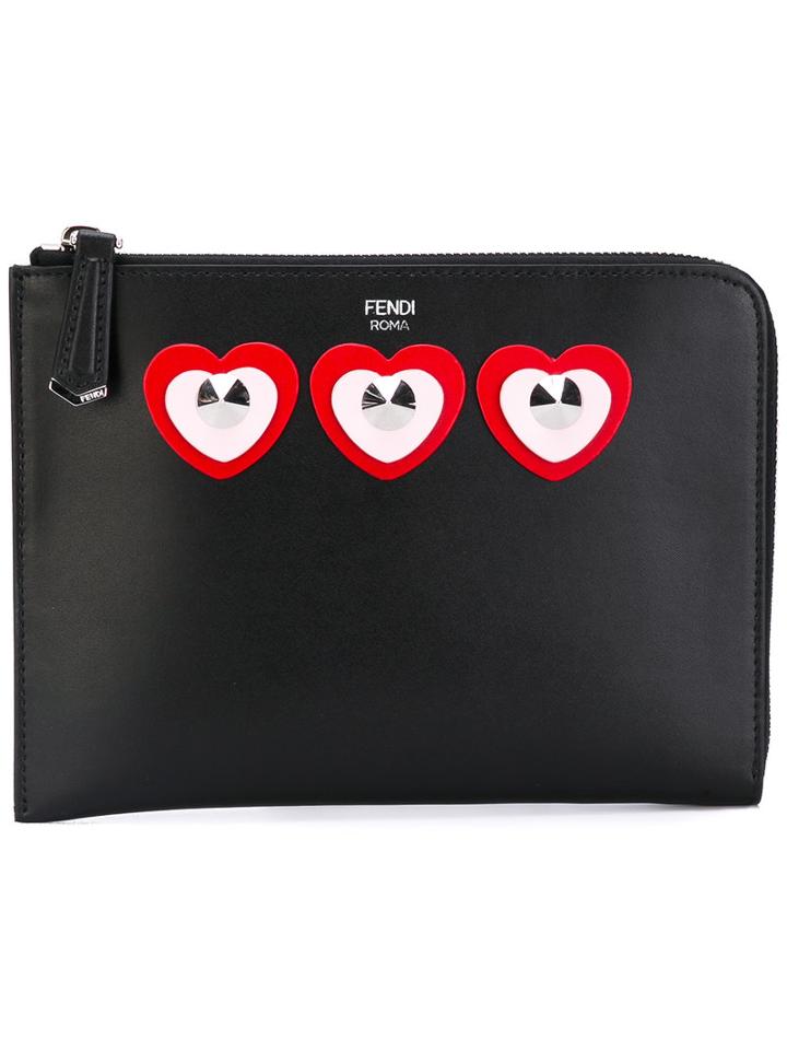 Fendi - Heart Applique Pouch - Women - Calf Leather - One Size, Women's, Black, Calf Leather